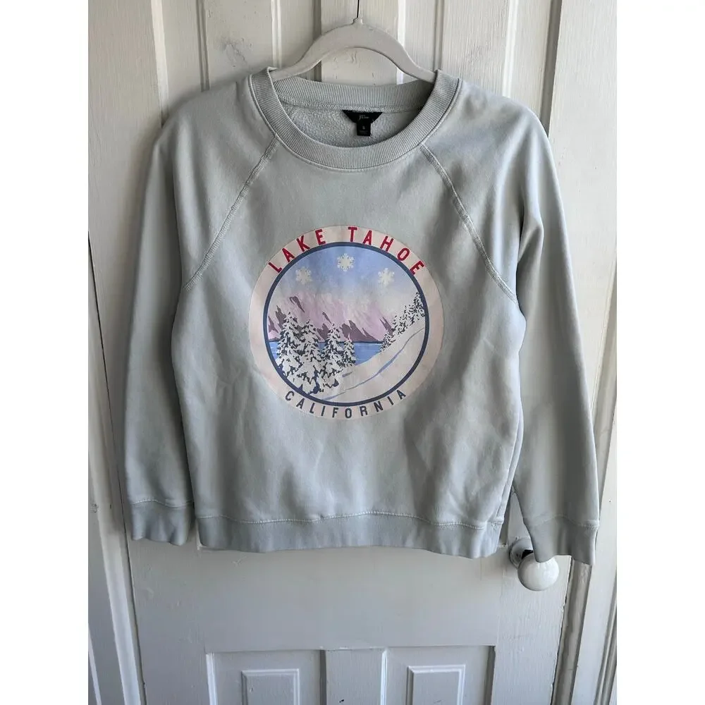 J.Crew Lake Tahoe Graphic Fleece Pullover Sweatshirt Size Small